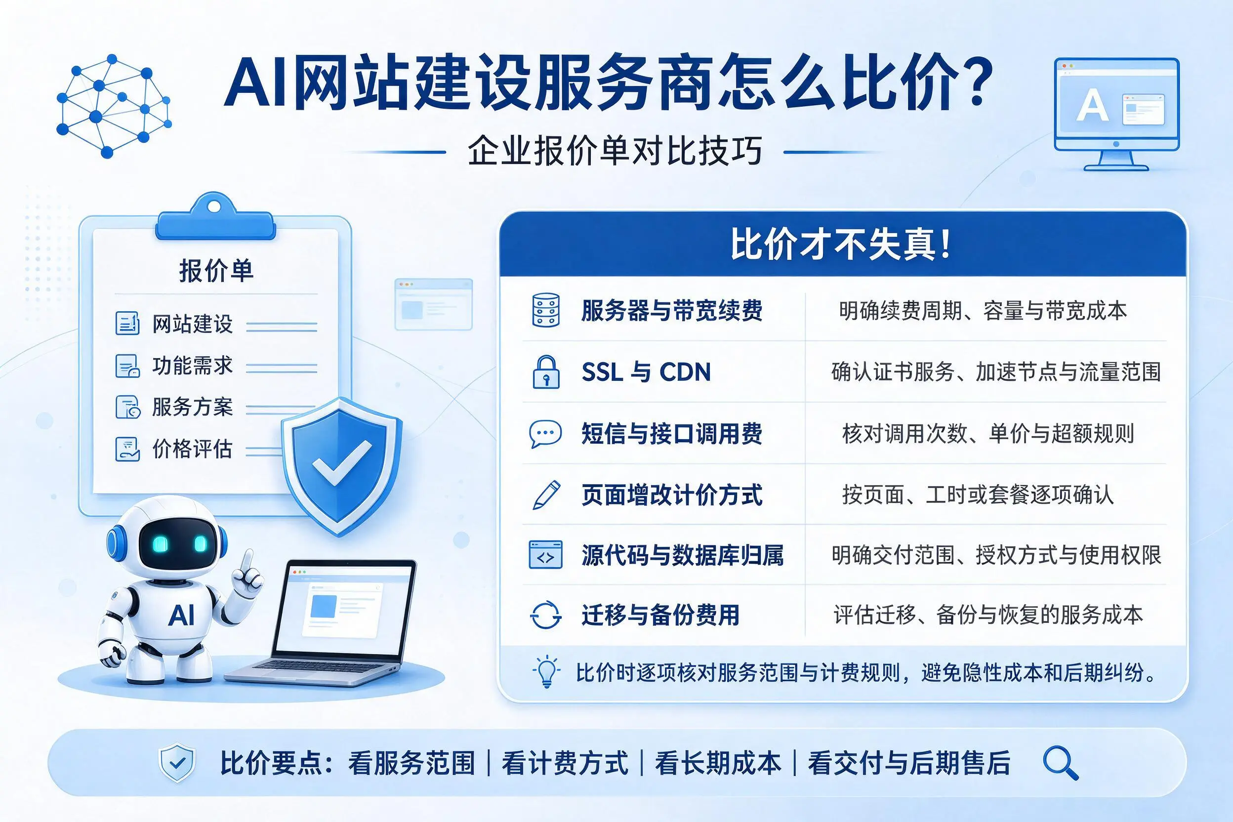 AI网站建设服务商怎么比价？泰州企业报价单对比技巧