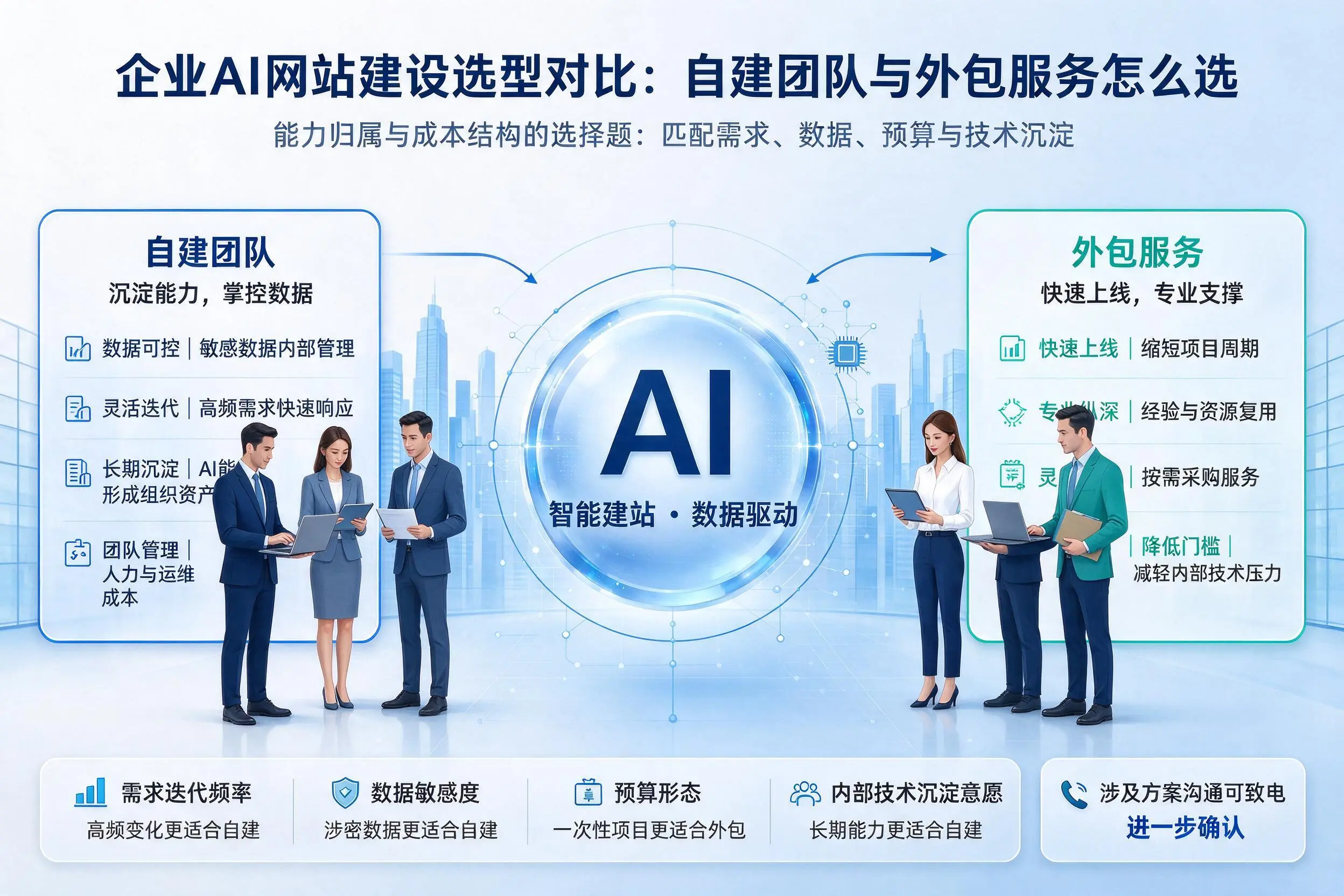泰州企业AI网站建设选型对比：自建团队与外包服务怎么选